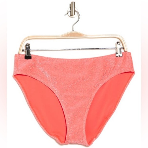Good American Sparkle Low Rise Swim Briefs - Size 1 (US 2-4) - Fiery Coral - NWT - Picture 1 of 6